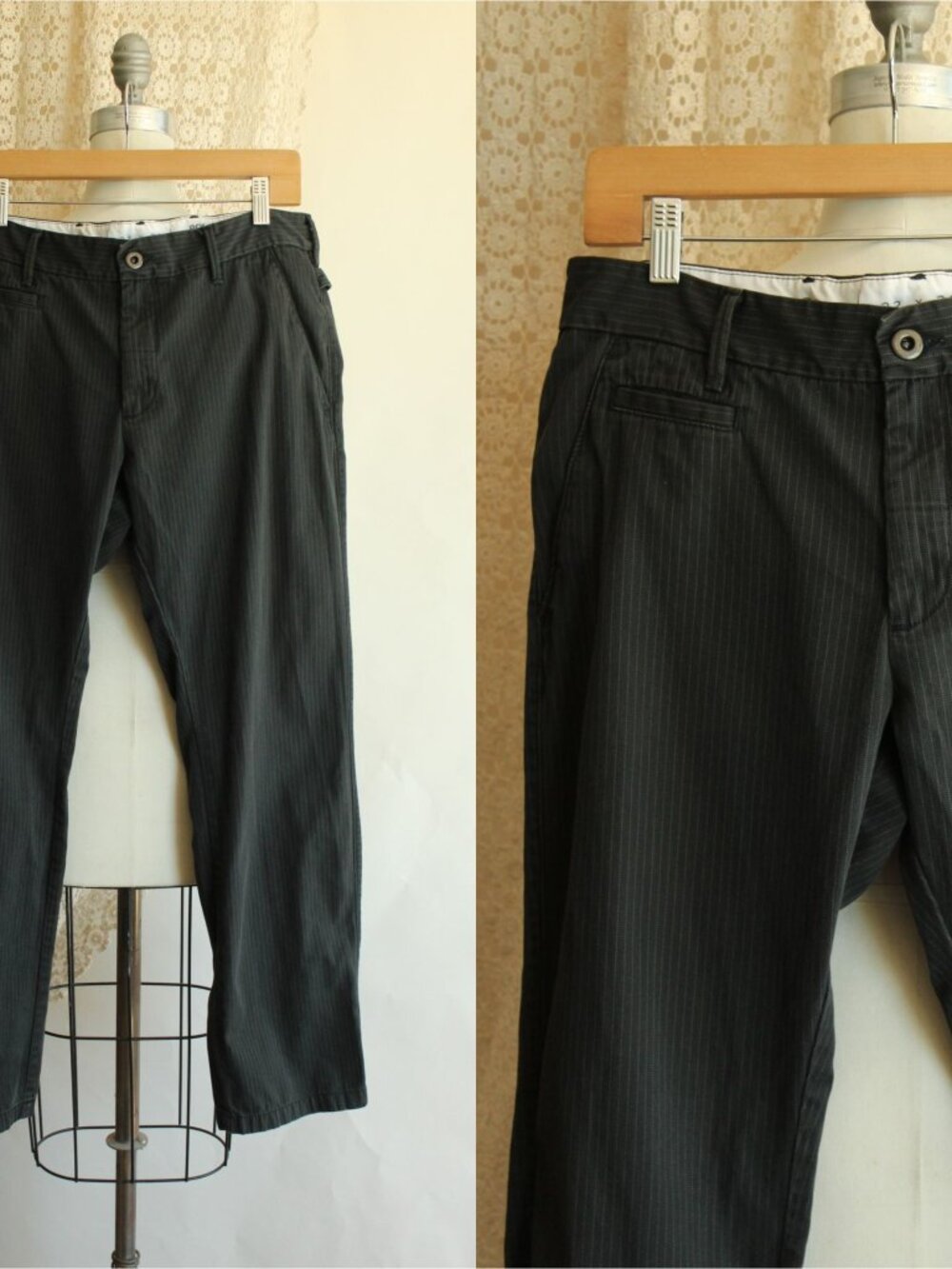 Mens Express ROCCO Pinstripe Pants 32x30 Slim Fit Low Rise Straight Leg Gray